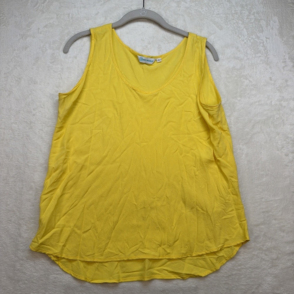 Jams World Tank Top Hawaii Rayon Bright Yellow Beach Resort Tropical Womens‎ L